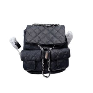elegante mochila impermeable mini mochila bolso canal caviar bolso de mano con cordón de cuero cadena de plata bolsas sólidas titular de la tarjeta la moderna mochila de lujo