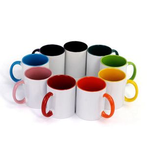 Sublimación 11 oz Tazas de café de té de cerámica coloridas DIY Tazas de agua de transferencia de calor en blanco Vaso de sublimaciones con asa