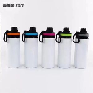 sublimation Bouteille d'eau de sport en aluminium 20 oz 600 ml gobelet en aluminium à simple paroi avec couvercle matal bouteilles d'extérieur mélange de 5 couleurs