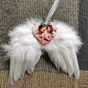 Sublimation Blanc Plume De Noël Ailes D'ange Ornement Suspendu Décoration Blanche Pendentifs MDF pour Arbre De Noël Artisanat Aile D'ange De Noël