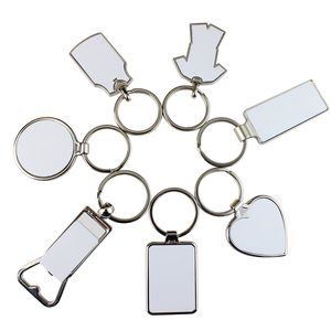 Sublimation porte-clés blanc pendentif ouvre-bouteille en métal créatif en forme de coeur transfert de chaleur porte-clés cadeau fournitures porte-clés