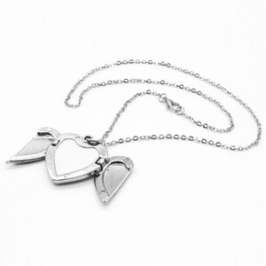 Collar con medallón de ala de ángel en blanco para sublimación, colgante en forma de corazón con foto personalizada con cadena, collares en blanco con cadena