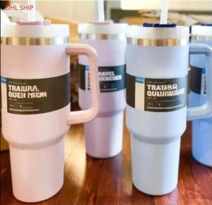 DHL listo para enviar Tazas de 40 oz Vaso con asa Vasos aislados Tapas Paja Taza de termos de café de acero inoxidable