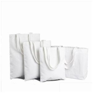 Sublimation Blanks Tote Bags Blank Polyester Totes Toile Réutilisable Épicerie 12Oz Pour Le Bricolage Et La Décoration Drop Dhniy
