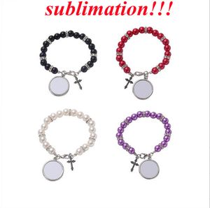 Bracelet de Sublimation, vierge, transfert de chaleur, avec feuille de métal, pendentifs en métal, croix de jésus, DIY