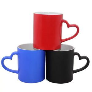 Sublimation Céramique Mat Tasses Eau Chaude Changement Couleur Tasses Coeur Poignées DIY Impression Personnalisée LOGO Photo Texte Creative Valentines Cadeau FY5662 JN09