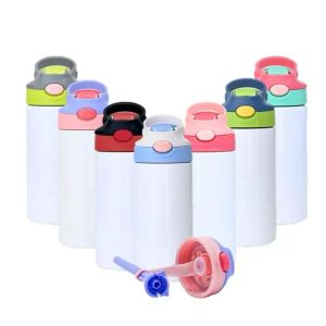 Sublimación Taza para niños Tazas para sorber 12 oz Botella de agua para niños Vaso de 350 ml Vaso de acero inoxidable de doble pared Taza con aislamiento al vacío Taza para beber Mango Tapas con tapa abatible