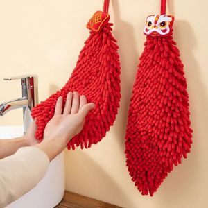 Sublimación estilo chino toalla roja bordado de toalla de león afortunado chenille colgante de manos absorbentes toallas de lujo para regalo de baño