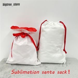 sublimación Navidad Sacos de Papá Noel pequeño medio Grande doble capa Navidad Poliéster Lona Bolsa de regalo bolsas de dulces Reutilizable Personalizado para almacenamiento de paquetes de Navidad