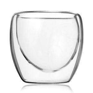 Tazas Arshen 80 ml Vasos de doble pared Transparente Hecho a mano Resistente al calor Mini taza para bebidas de té Tazas para bebidas saludables Tazas de café Vidrio aislado