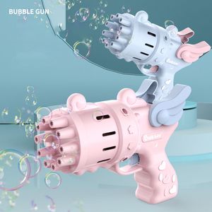 Sublimation Party Supplies 10 Trous Gatling Bubble Maker Bleu Rose Automatique Bubble Machine Gun Été Jouets De Plein Air Pour Enfants Bulles De Savon Enfants Cadeau