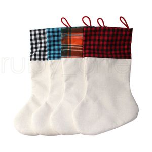 Sublimation Plaid Bas De Noël 4 Couleurs Blanc Halloween Bonbons Chaussettes Père Noël Sac Cadeau Arbre De Noël Ornement Mer expédition RRB8685