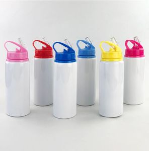 Bouteilles d'eau de sublimation buse d'aspiration bouilloire de sport en aluminium blancs couleurs bouteille 600ML résistant à la chaleur tasses de couverture blanche avec paille wmq907