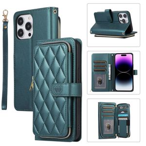 Convient pour Apple 15 Promax Zippered Phone Leather Case, iPhone 12 Hanging Rope Crossbody Phone Protection Case
