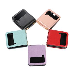 Adecuado para Samsung Z Flip3 Pantalla plegable Fundas para teléfonos móviles Bolsa de mensajero Cuerda colgante Tarjeta Cuero cuero