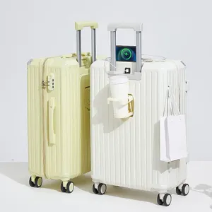 Valises 20/24/26 pouces valise de voyage avec roues chariot à bagages roulant valise d'embarquement porte-gobelet multifonctionnel à main