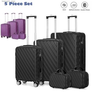 Valises 5 pièces ensemble de bagages bagage à main violet ensemble ABS Hardshell valise de voyage + serrure TSA avec roue pivotante Q240115
