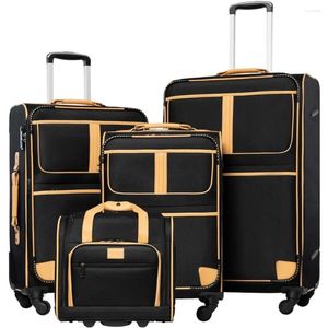 Les valises transportent des bagages 4 pièces Suitcase Suitcase extensible Tsa Lock Spinner Softshell Black