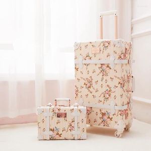 Maletas Vintage Maleta de viaje Conjunto de mujer Bolso Embarque Trolley Equipaje Rueda universal Bolsa de moda floral fresca 20/22/24/26 pulgadas