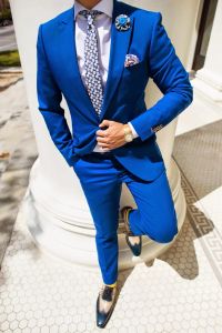 Costumes 2023 Nouvelle arrivée sur mesure Royal Blue Men's Suits Tuxedos Groomsman Party 2 pièces (veste + pantalon + cravate)