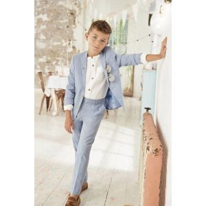 Suit Boys's's Blue Bleu Suit en deux pièces (veste + pantalon) 2023 Nouveau lin en lin de mode Sumon Lightweight Beach Formel Occasion Vêtements