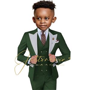 Costumes Costume Vert Foncé Pour Garçons Veste De Soirée Formelle Pantalon Gilet 3 Pièce 3-16 Ans Argent Revers De Mariage Smoking Enfants Blazer Enfant EnsembleHKD230704