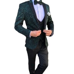 Costumes Green Seuqins Boy Mens Cleit 3 PCS Slim Fit Wedding Grooms Tuxedos Pived Abeld Blazer Kid Kid Prom Suit Jacket + Pantal