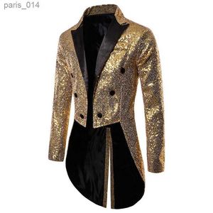 Trajes Happyjeffery, traje de esmoquin largo y brillante, chaquetas para hombre, lentejuelas, abrigos ostentosos para fiesta, baile, boda, caballero, trajes de escenario B08