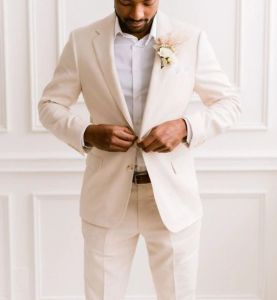 Costumes Ivory White Formal Cost For Men Notch Netch Lapel Blazer Male Blazer Wedding Prom Ball Tuxedos Twopiece Jacket + Pantal
