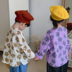 Trajes Primavera Otoño Linda Flor Impreso Blusas Sueltas Estilo Retro Niñas Algodón Manga Larga Tops