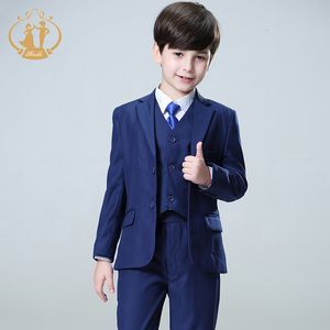 Costumes Printemps Automne Formelle Garçons Costumes pour Mariages Enfants Fête Hôte Costume Bleu Blazer Gilet Pantalon Top Qualité En Gros Vêtements 230809