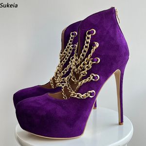 Sukeia vraies Photos femmes printemps pompes bout rond Sexy talon aiguille violet nuit Club chaussures Plus taille américaine 5-20