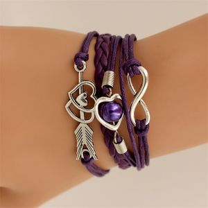 Pulseras de la marca SUMENG para mujer Wrap Infinity Love Heart Pearl Friendship Antique Leather Charm Bracelet Pulseira 220721