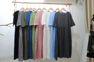 Automne d'été Femmes Designer Robes Round Cou Half mandeve Large Taille Casual Line Long Color Colon Cotton Linn Robe