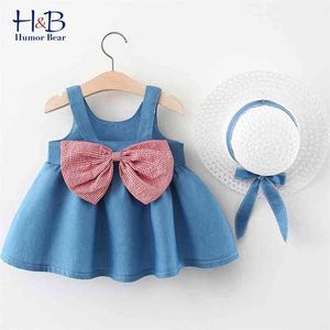 Summer Baby Girl Sling Denim Dress Hat como regalo 2PC Set Cute Toddler Kids Clothes 210611