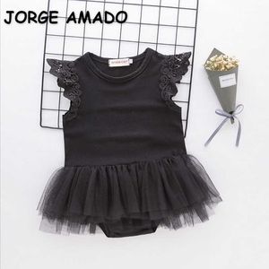 Summer Baby Girls Body Body Lace Sin mangas Romper Tutu Blanco Negro Nacido Ropa de niña E2345 210610