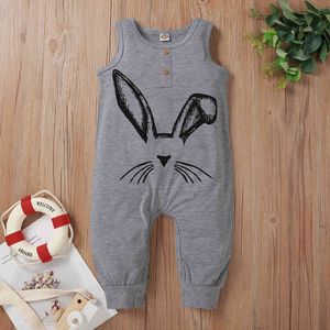 Été bébé barboteuse dessin animé lapin imprimé sans manches né combinaison fille garçons vêtements gris pantalon body 210515