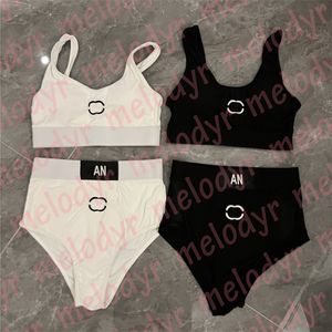 Été Bikini ensemble taille haute maillots de bain lettre imprimer femmes tricoté vêtements de sport Sexy Yoga tenue élastique survêtements