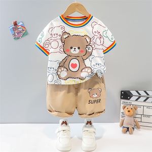 Été garçon T vêtements ensembles lignes d'amour coton matériel bébé costumes haute qualité courte enfants chemise infantile 2 ans Costom 220516gx