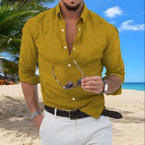 Camisa de manga larga con un solo pecho para hombre, informal, de verano, cárdigan con solapa de Color sólido, camisa holgada