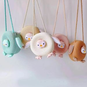 Summer Children Girls Shoulder Bag Cute Penguin Straw Bag Messenger Bag Kids Keys Coin Purse Cute Princess Mini Handbag