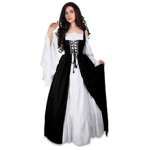 Vêtements d'été femmes robe médiévale Renaissance cheville longueur robe Court Costume noir fête élégant Vintage vestidos