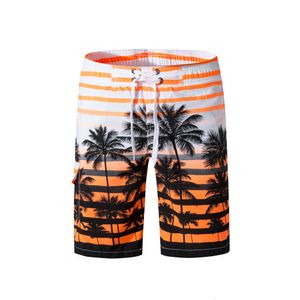 Pantalones de playa con estampado de moda de árbol de coco de verano con pantalones cortos deportivos de cinco puntos para ropa de hombre