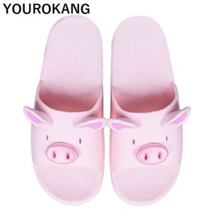 Été Couple Chaussures Maison Pantoufles Mignon Intérieur Antidérapant Salle De Bains Pantoufles Pour Les Amoureux Cochon Bande Dessinée Femmes Pantoufles Belle Ménage Y200107