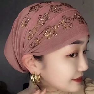 Diamants d'été Turban Caps pour femmes élastique Wrap Head Bonnet musulman Hijab Turbans femme foulard chapeau chimio chapeaux 240301