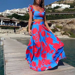 Robe d'été 2020 pour femmes deux pièces ensemble Boho Maxi femme grande taille 3XL robe taille haute Sexy plage robe élégante longue Vestidos Y0603