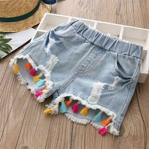 Été Mode Beauté Mignon 2 3 4 6 8 10 12 Ans Enfants Jeans Courts Pantalon Bébé Enfants Filles Denim Gland Trou Shorts 210723