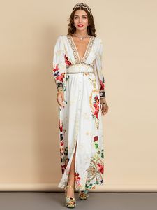 Vestido largo elegante de pasarela a la moda de verano para mujer con cuello en V profundo estampado bohemio fiesta de vacaciones vestido largo 5202954 S43H