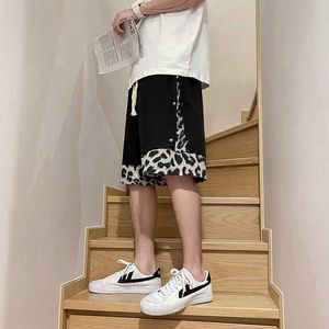 Été cinq points shorts personnalité masculine imprimé léopard pantalons de survêtement marée marque cordon faux deux pièces pantalons de jogging hommes pantalons X0705