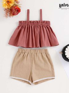 Top plissé de la suspense d'été, shorts en dentelle en dentelle en dentelle, Baby Girl Sans manches, vêtements pour enfants élégants et à la mode